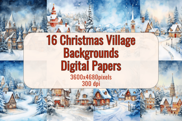 16 Watercolor Christmas Town Backgrounds: A Festive Design Toolkit