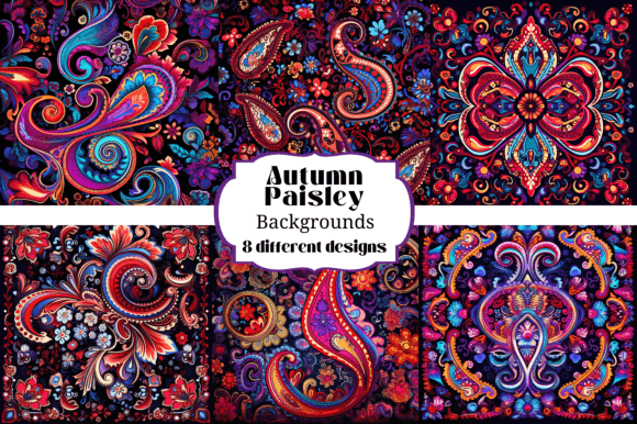 8 Vibrant Autumn Paisley Backgrounds Illustrations for Your Projects