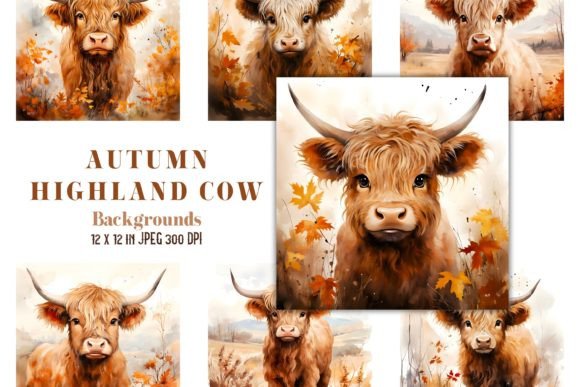 Charming Highland Cow Watercolor Backgrounds for Your Projects