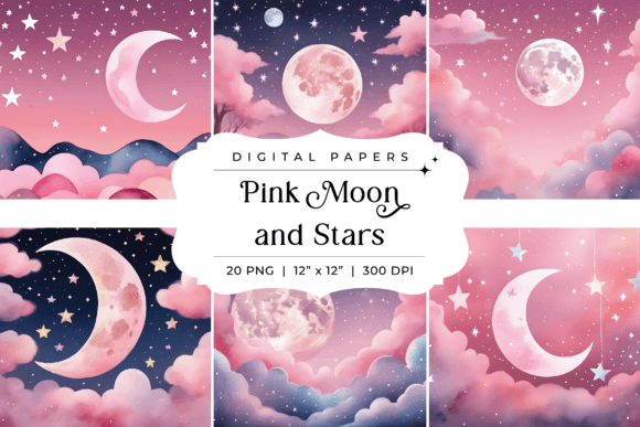 Enchanting Pink Moon and Stars Backgrounds for Creative Projects