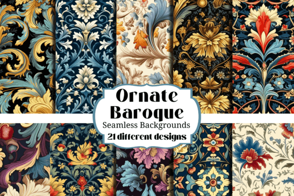 Ornate Baroque Seamless Backgrounds for Digital Crafts