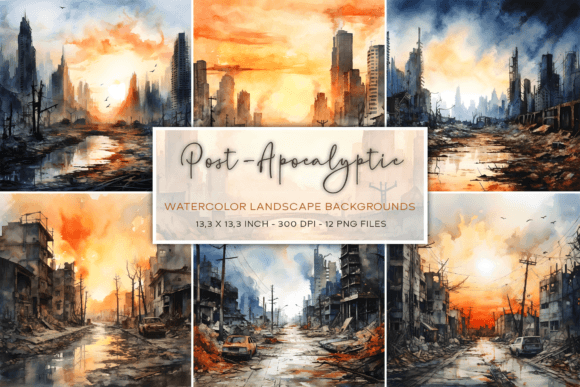Post-Apocalyptic Watercolor Backgrounds for Bold Designs
