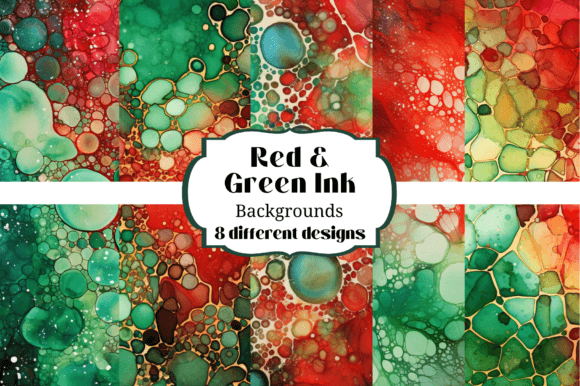 Red & Green Alcohol Ink Backgrounds: Festive Digital Art