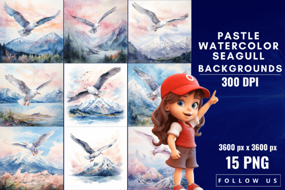 Serene Seaside Design with Pastel Watercolor Seagull Backgrounds