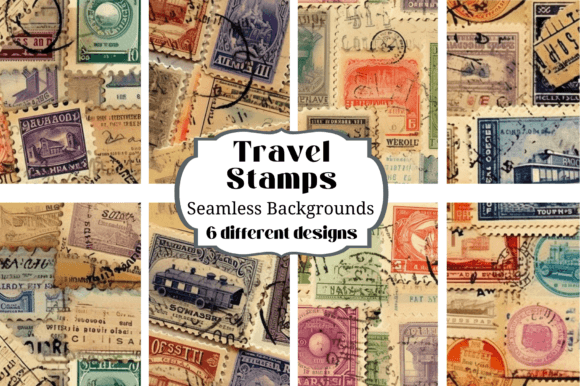 Travel Stamps Seamless Backgrounds for Digital Crafters