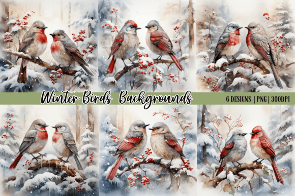 Watercolor Birds Winter Backgrounds: A Digital Design Essential