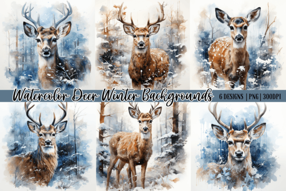 Watercolor Deer Winter Backgrounds for Your Projects