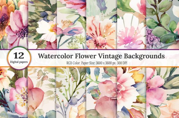 Watercolor Flower Vintage Backgrounds: Your Design Toolkit