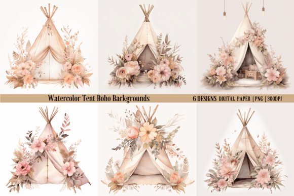 Watercolor Tent Boho Backgrounds for Creative Projects